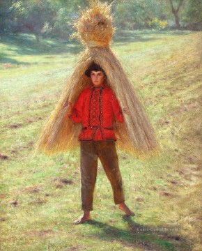 Boy Carrying a Sheaf Aleksander Gierymski Realism Impressionism Ölgemälde